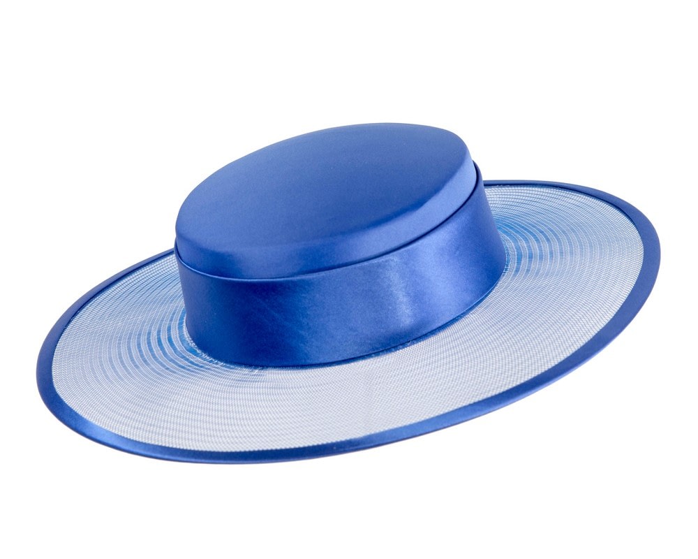 Fascinators Online - Royal Blue boater hat by Cupids Millinery Melbourne