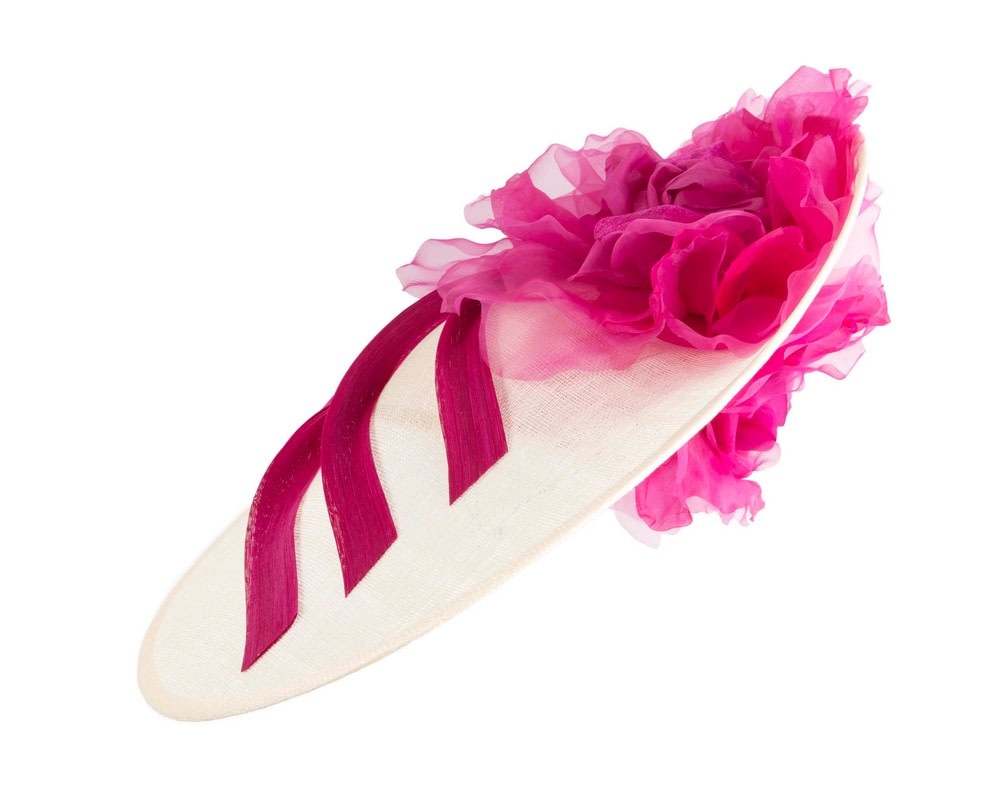 Fascinators Online - Large cream & fuchsia plate racing fascinator by Fillies Collection