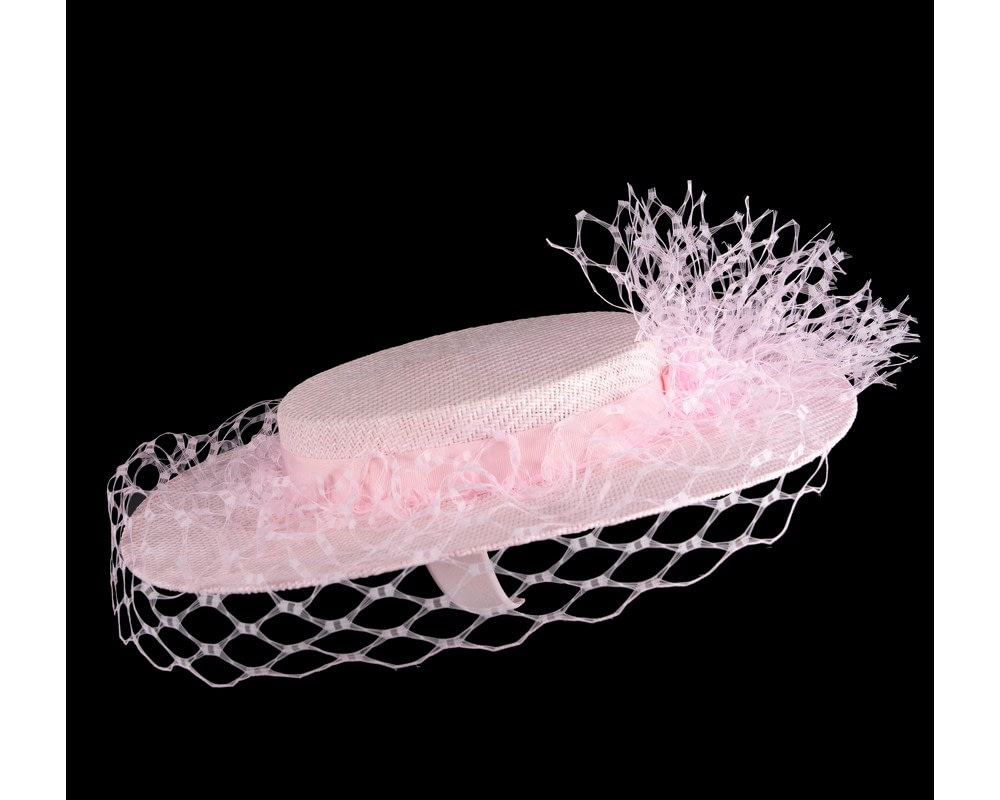 Chic Pink Boater Hat by Fillies Collection - Fascinators Online Chic Pink Boater Hat by Fillies Collection - Image 4