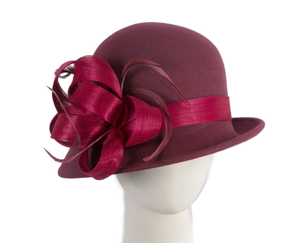 Fascinators Online - Wine colored winter fashion hat by Fillies Collection