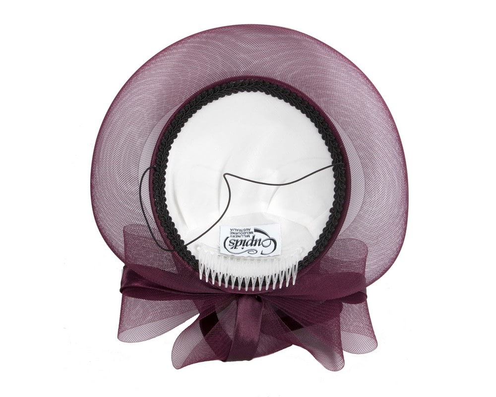 Port-colored custom made cocktail hat by Cupids Millinery - Fascinators Online Port-colored custom made cocktail hat by Cupids Millinery - Image 6