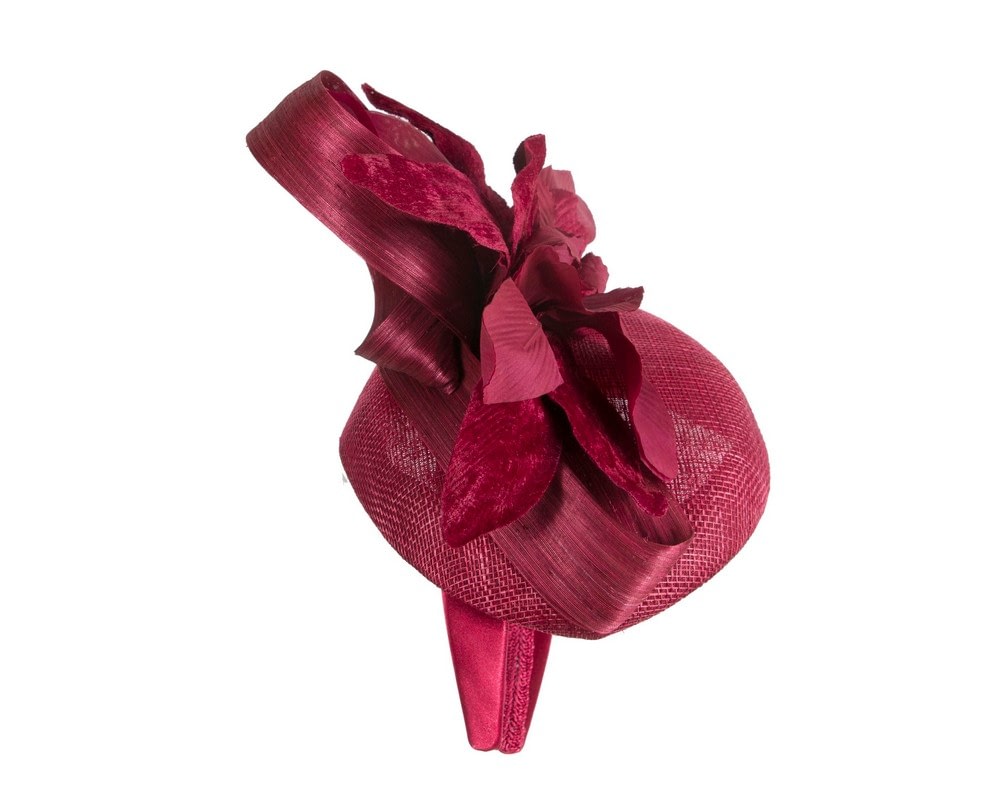 Tall burgundy pillbox fascinator with flower by Fillies Collection - Fascinators Online Tall burgundy pillbox fascinator with flower by Fillies Collection - Image 4