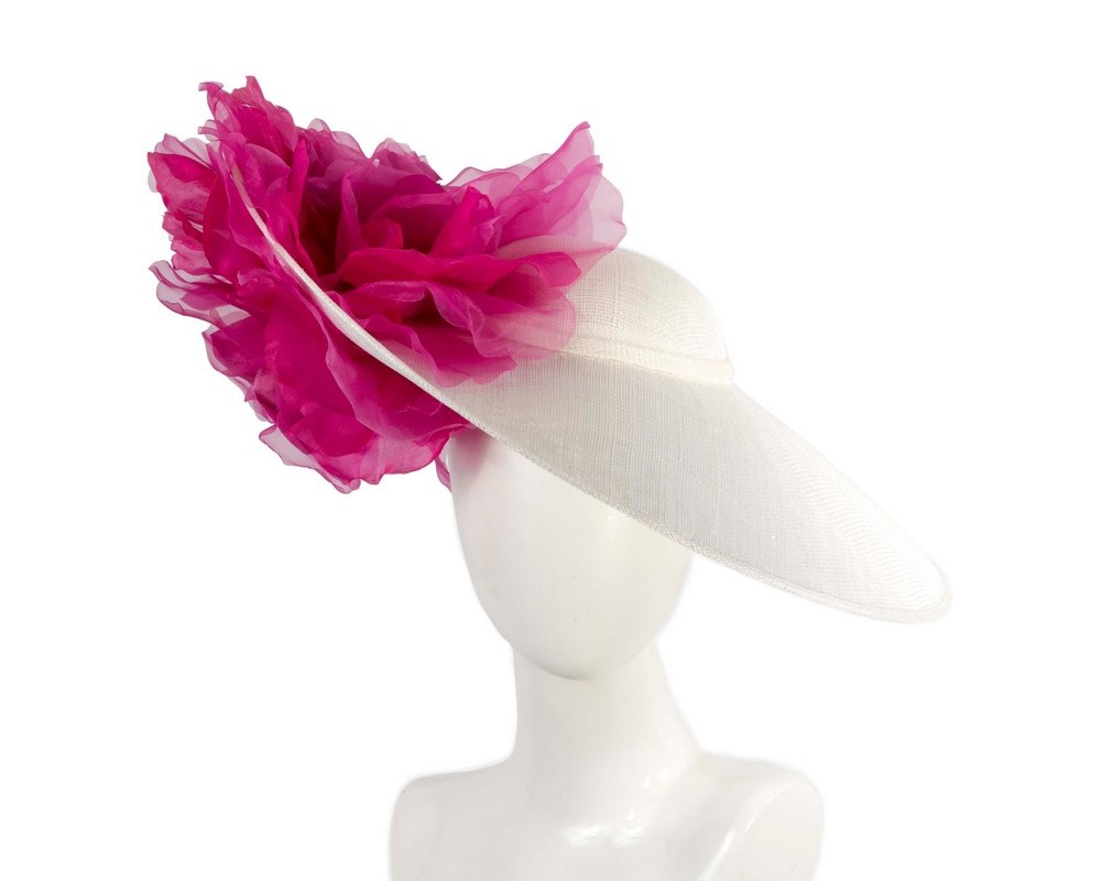 Fascinators Online - Large Fillies Collection Cream & Fuchsia Fascinator Hat