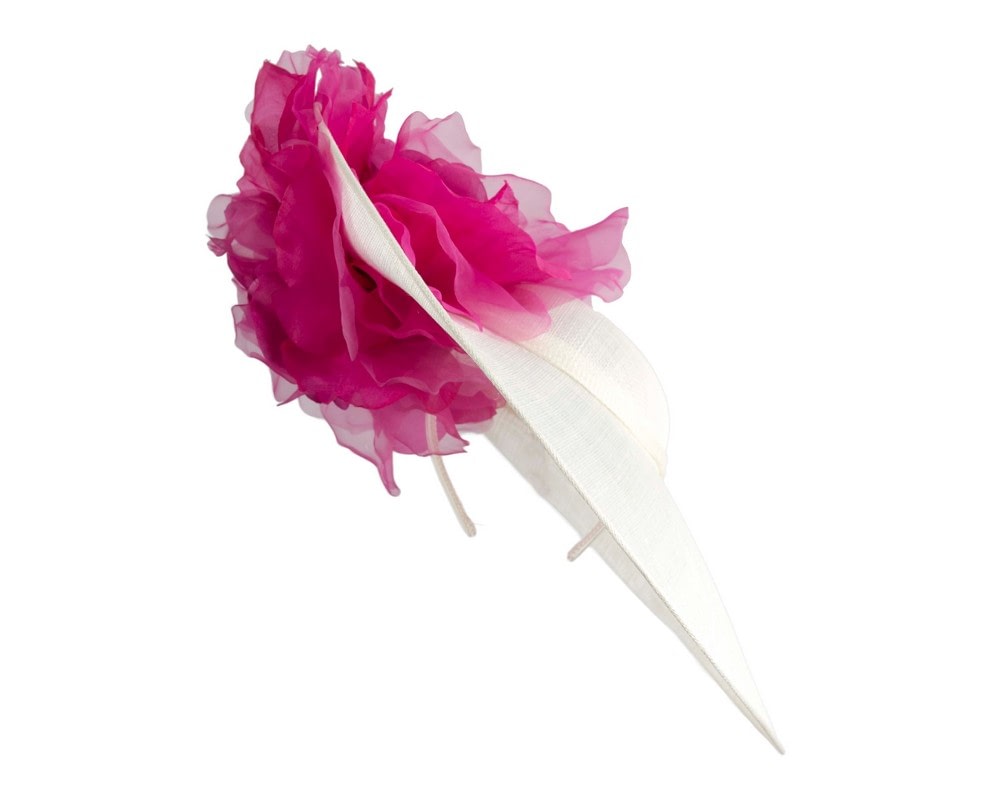 Fascinators Online - Large Fillies Collection Cream & Fuchsia Fascinator Hat