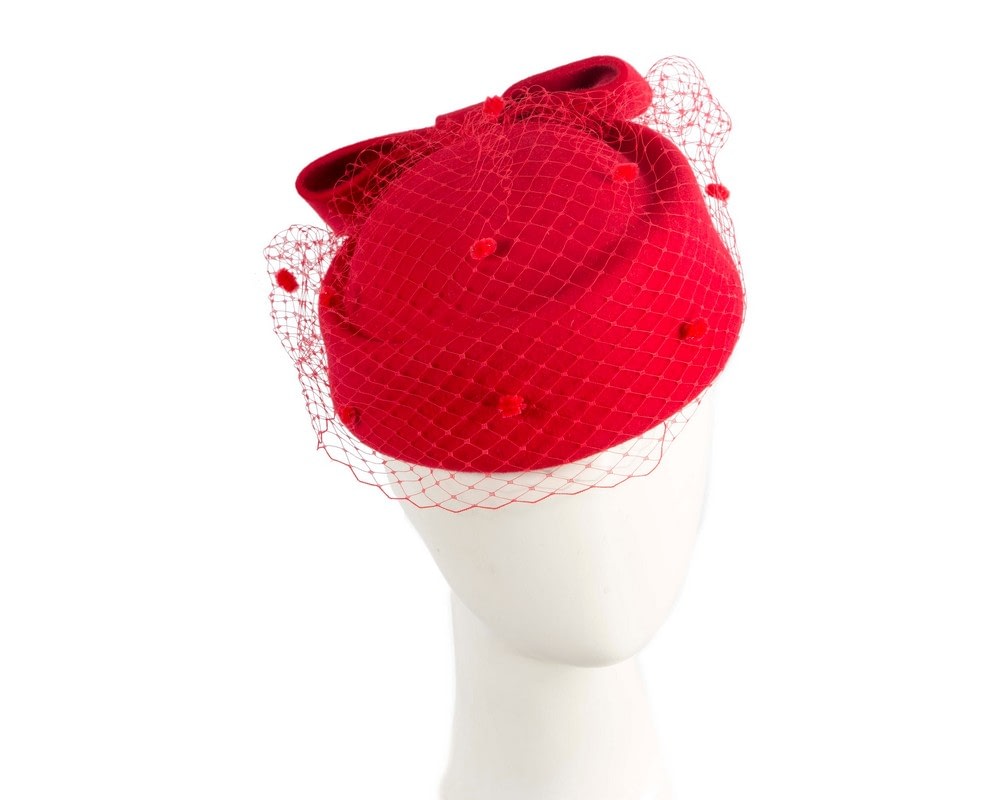 Fascinators Online - Large red felt beret hat with veil