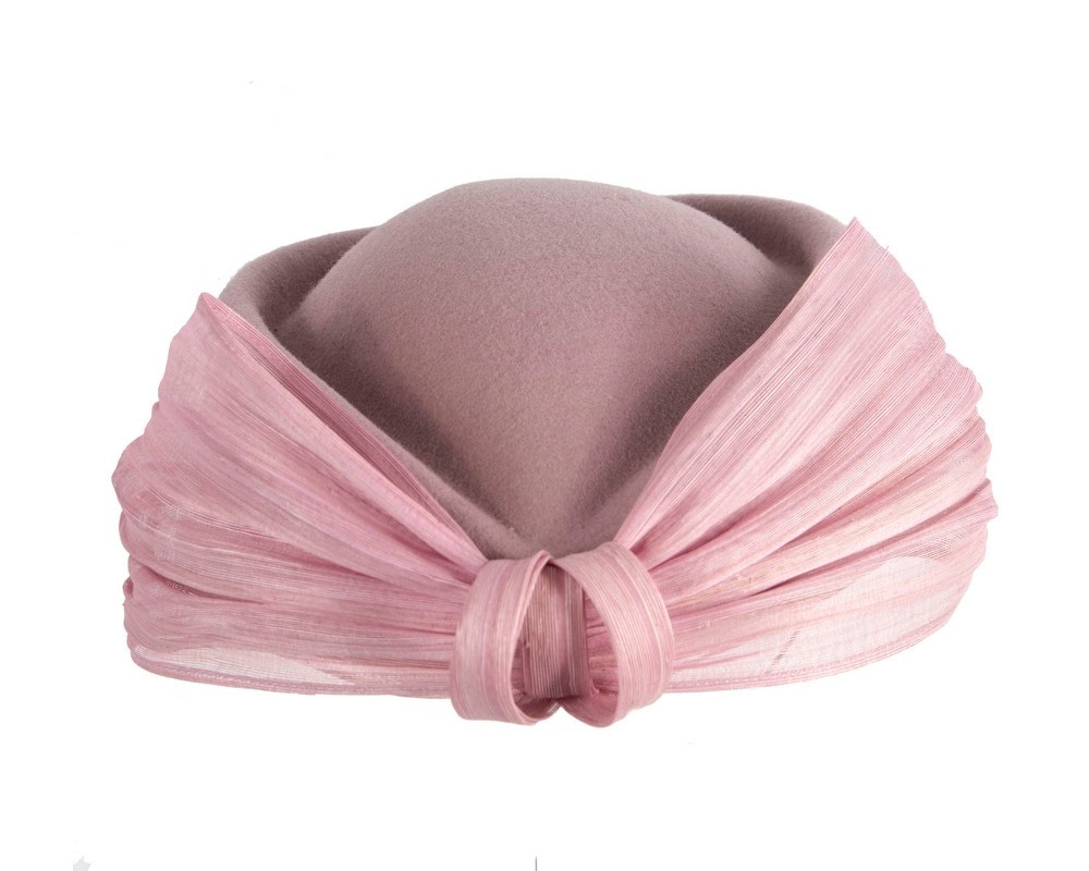 Dusty pink felt ladies fashion beret hat with bow by Fillies Collection - Image 7