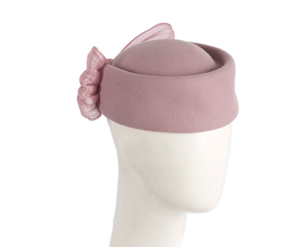 Fascinators Online - Dusty pink felt ladies fashion beret hat with bow by Fillies Collection