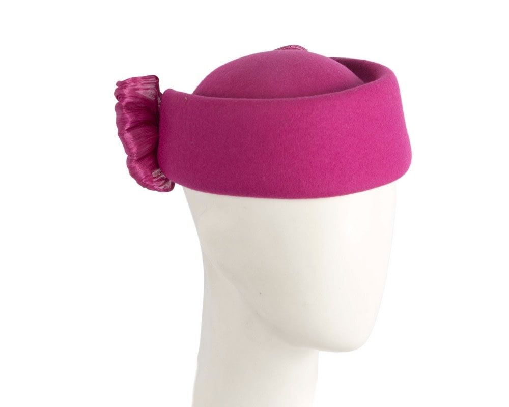 Fascinators Online - Fuchsia felt ladies fashion beret hat with bow by Fillies Collection
