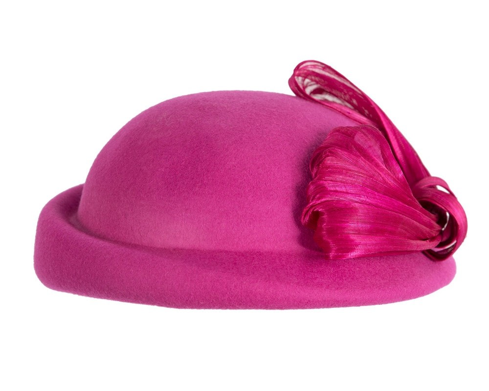 Bold Fuchsia Felt Hat with Silk Abaca Bow - Image 6