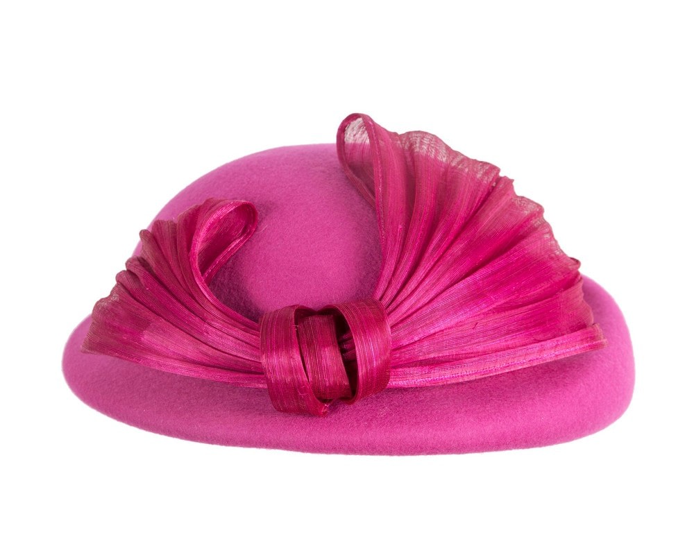 Bold Fuchsia Felt Hat with Silk Abaca Bow - Image 4