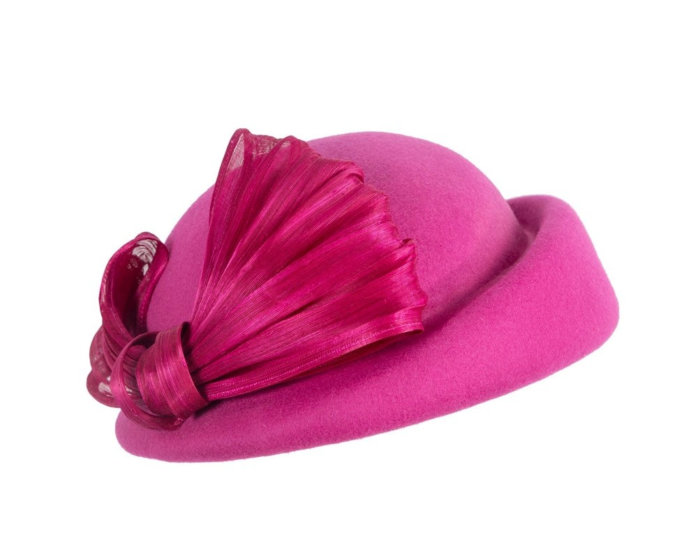 Fascinators Online - Bold Fuchsia Felt Hat with Silk Abaca Bow