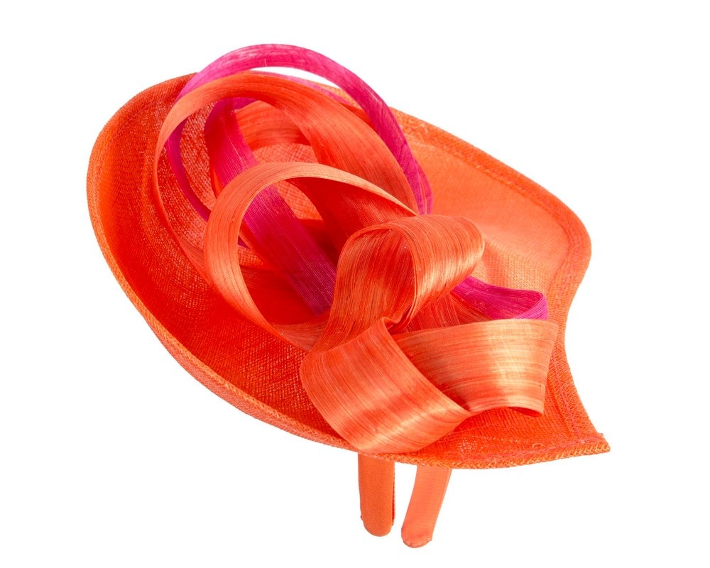 Bespoke orange & fuchsia sinamay fascinator by Max Alexander - Image 4