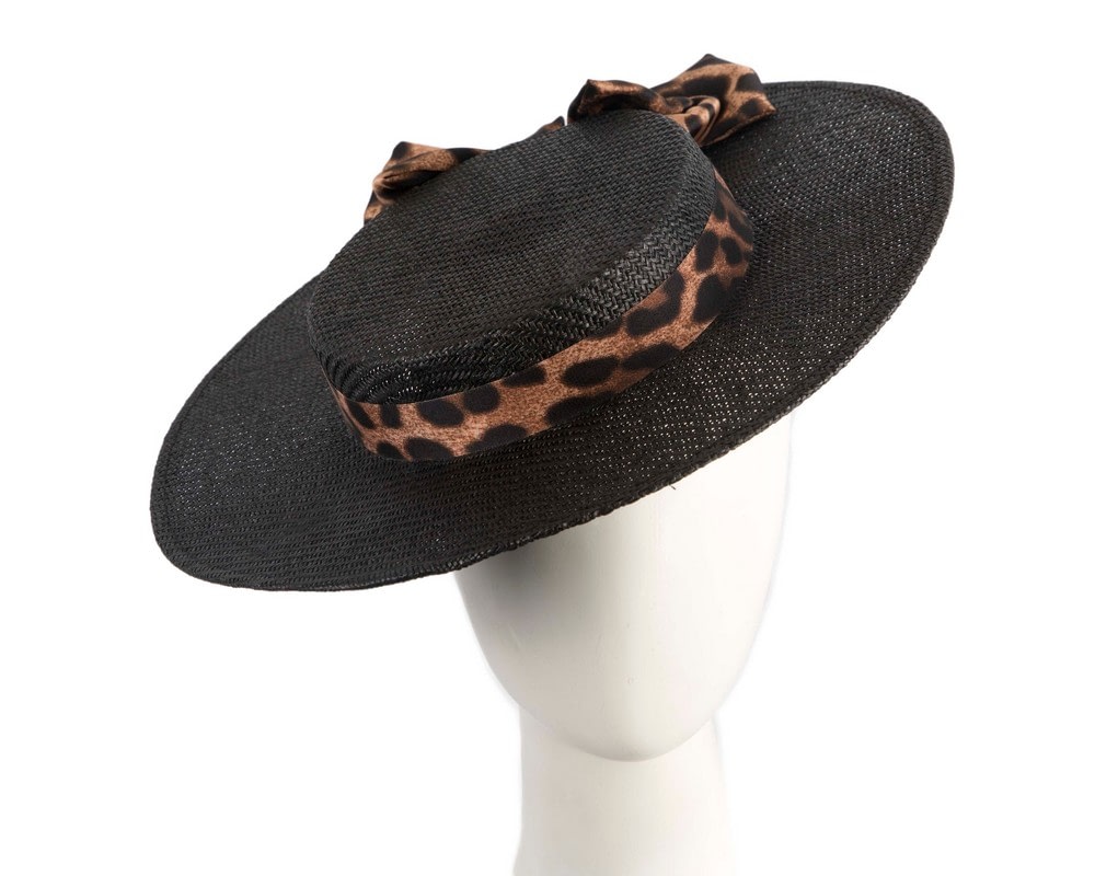 Fascinators Online - Max Alexander Black Boater Hat with Leopard Scarf