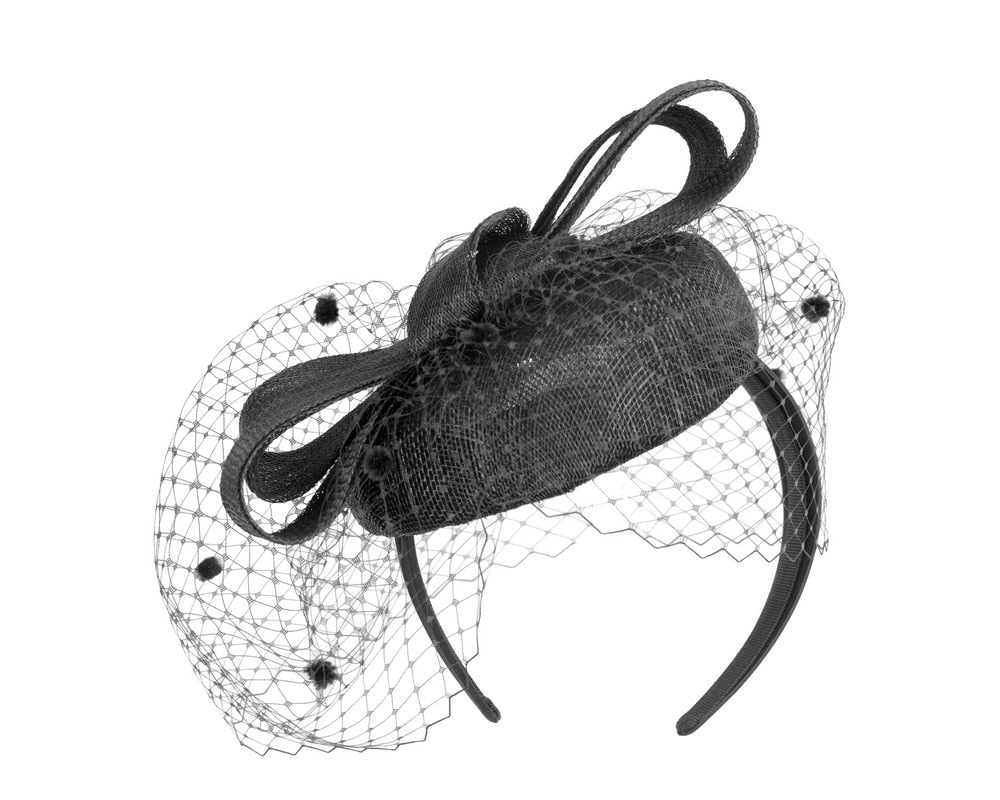 Black sinamay fascinator with face veil - Fascinators Online Black sinamay fascinator with face veil - Image 5