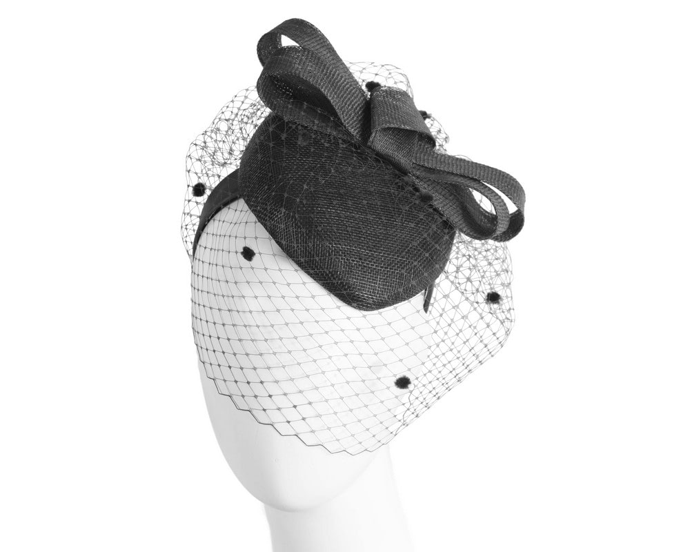 Fascinators Online - Black sinamay fascinator with face veil
