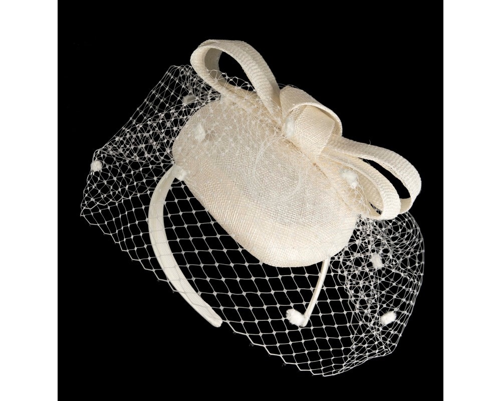 Fascinators Online - Cream sinamay fascinator with face veil