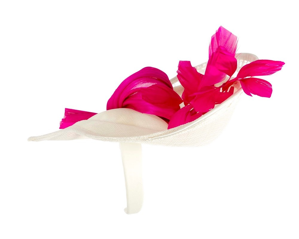 Cream & fuchsia sinamay & lace fascinator by Fillies Collection - Image 4