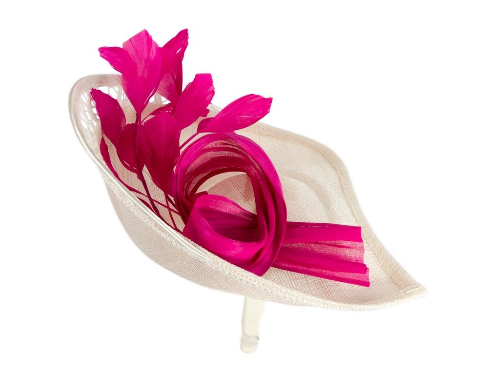 Cream & fuchsia sinamay & lace fascinator by Fillies Collection - Image 3