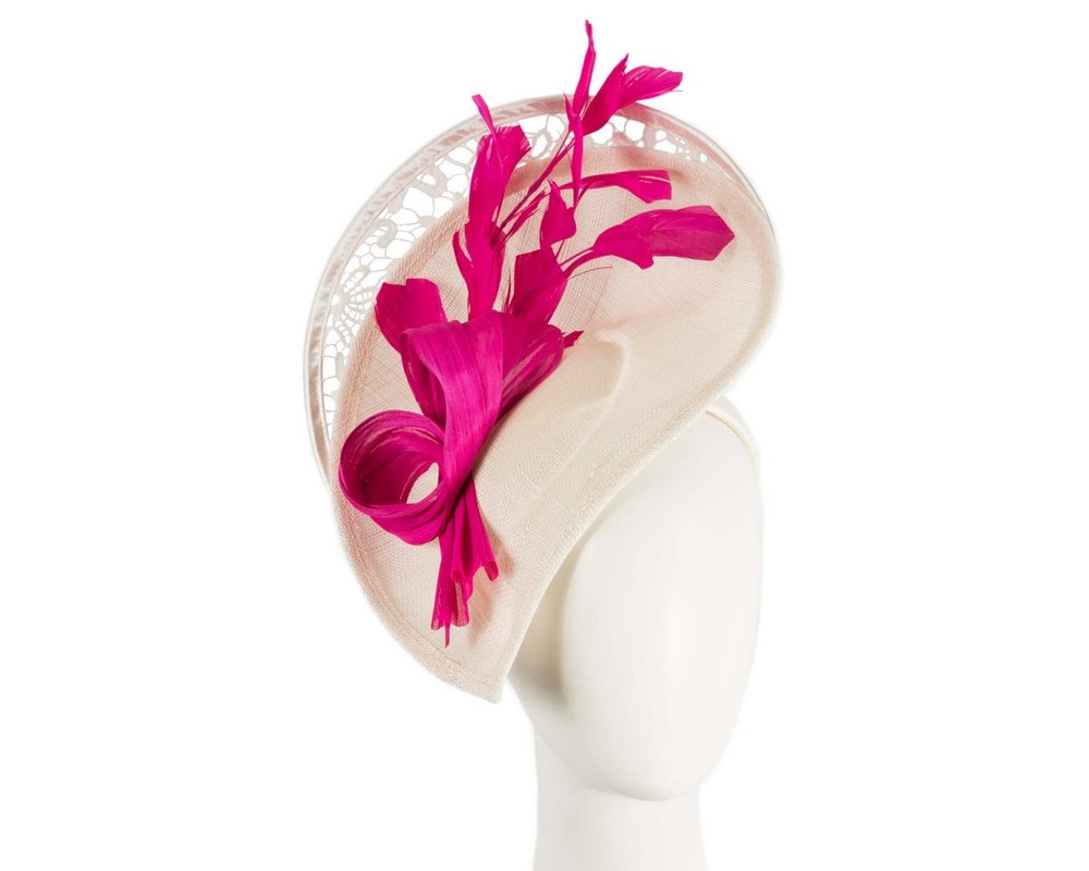 Fascinators Online - Cream & fuchsia sinamay & lace fascinator by Fillies Collection
