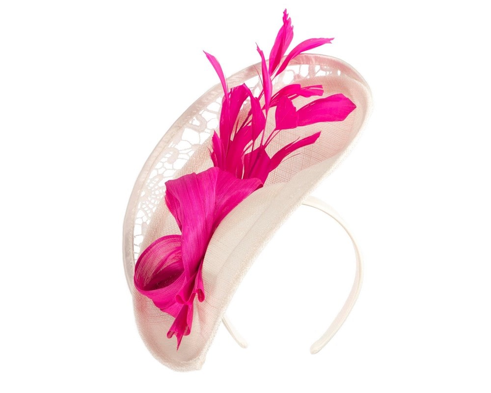 Fascinators Online - Cream & fuchsia sinamay & lace fascinator by Fillies Collection