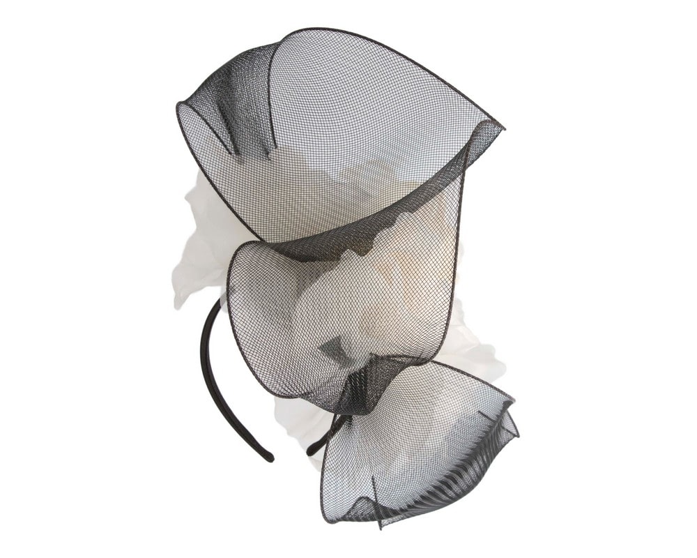 Large black & cream fascinator with flower by Fillies Collection - Image 6