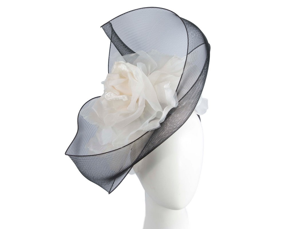 Fascinators Online - Large black & cream fascinator with flower by Fillies Collection