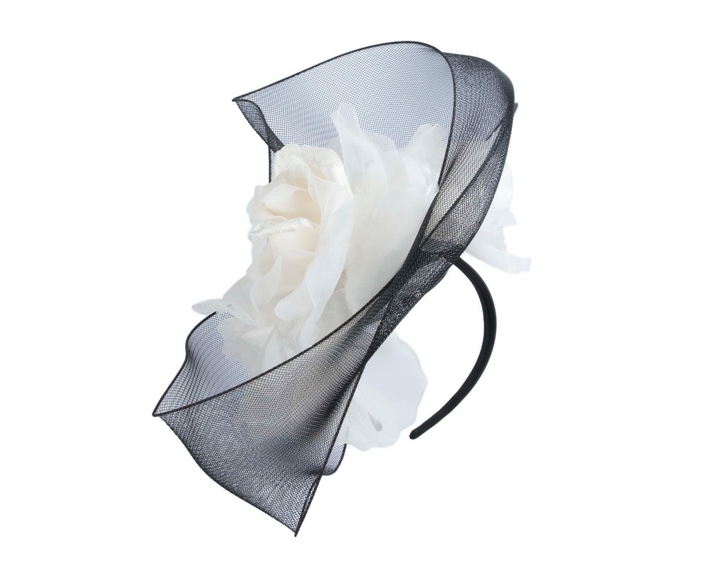 Fascinators Online - Large black & cream fascinator with flower by Fillies Collection