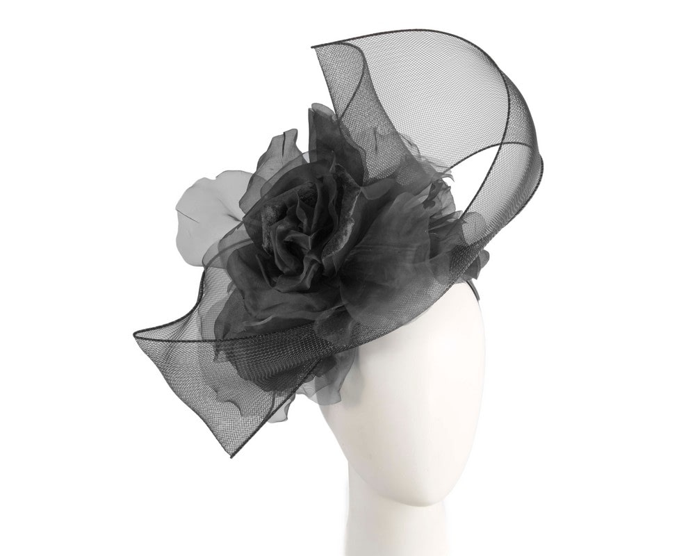 Fascinators Online - Large black fascinator with flower by Fillies Collection