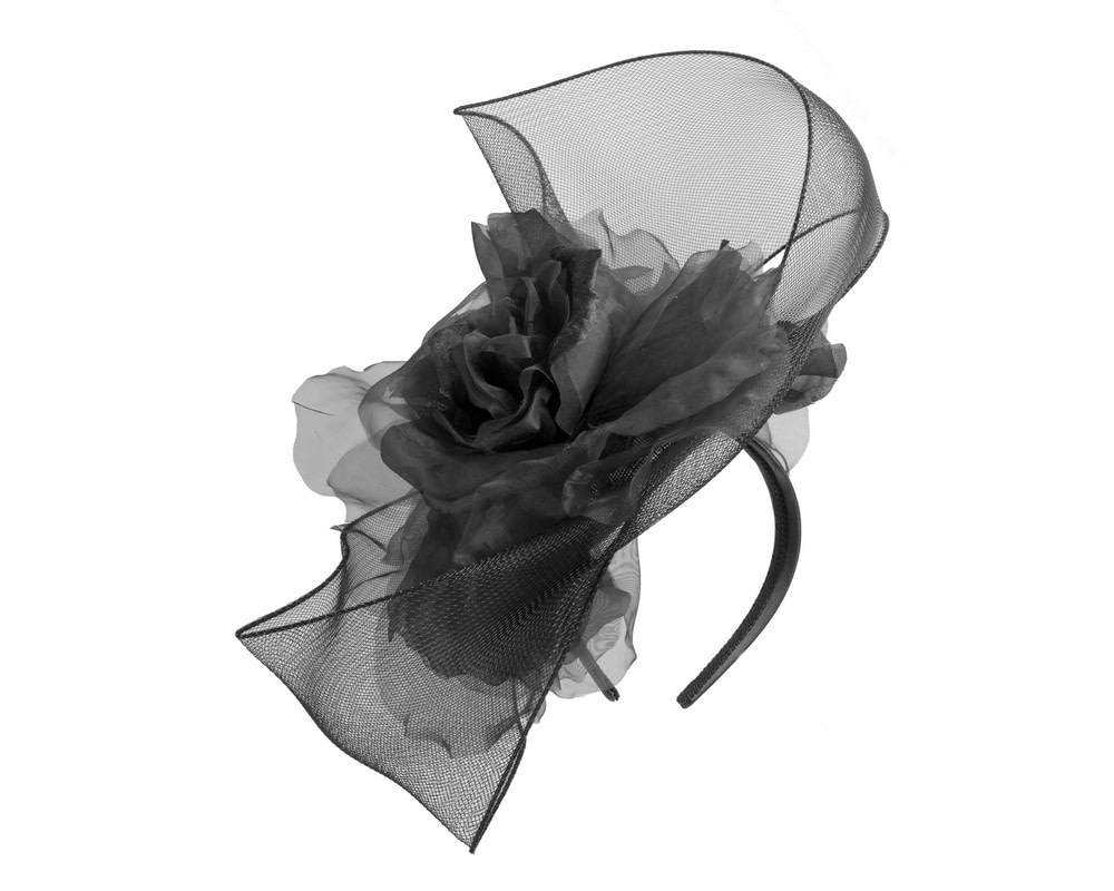 Fascinators Online - Large black fascinator with flower by Fillies Collection