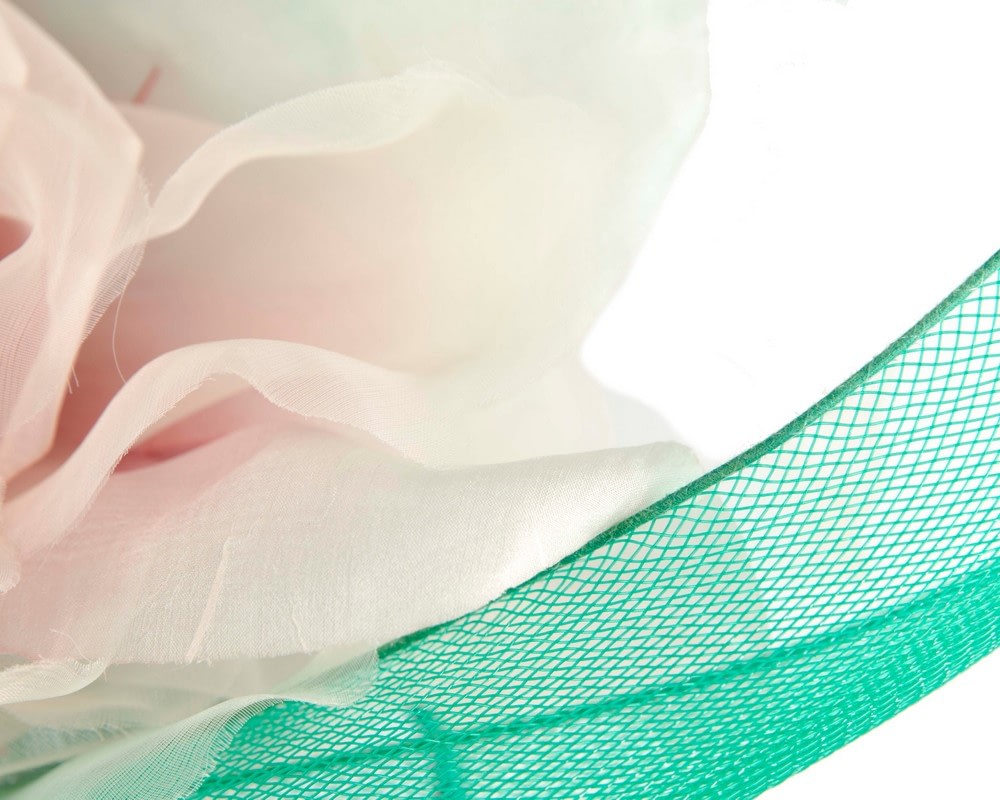 Large green & pink fascinator with flower by Fillies Collection - Fascinators Online Large green & pink fascinator with flower by Fillies Collection - Image 5