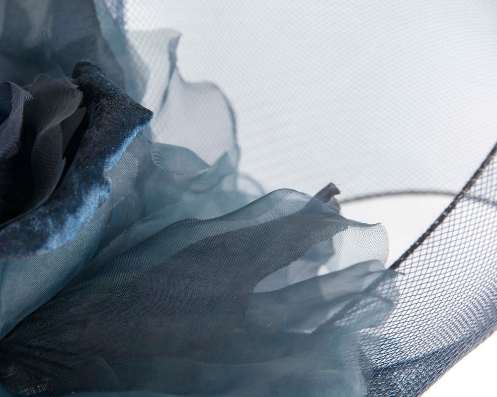 Large navy fascinator with flower by Fillies Collection - Image 5