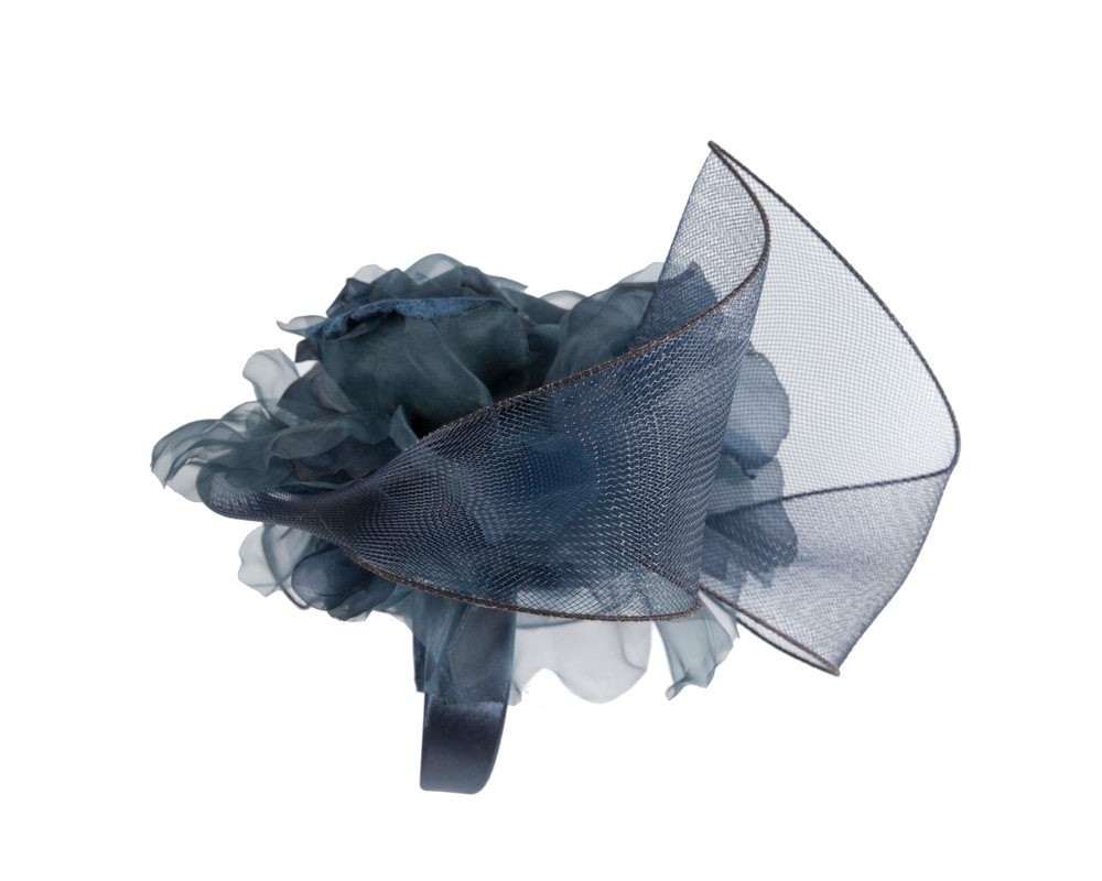 Large navy fascinator with flower by Fillies Collection - Image 4