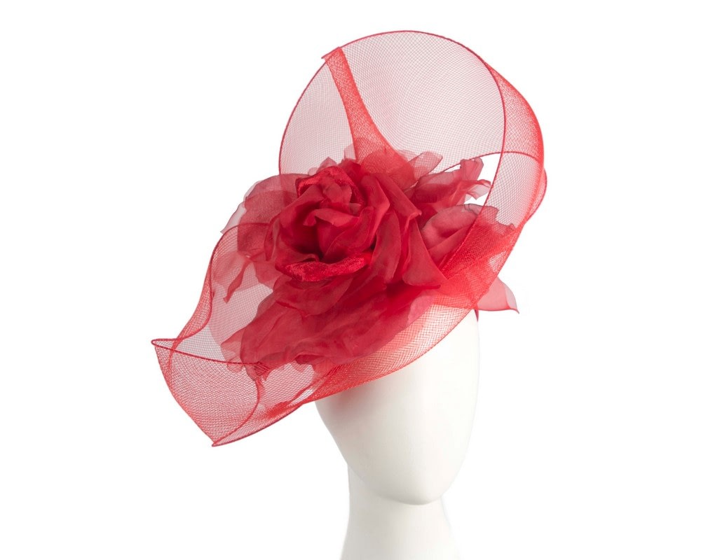 Fascinators Online - Large red fascinator with flower by Fillies Collection