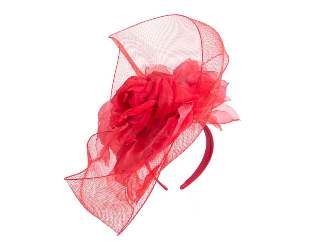 Fascinators Online - Large red fascinator with flower by Fillies Collection
