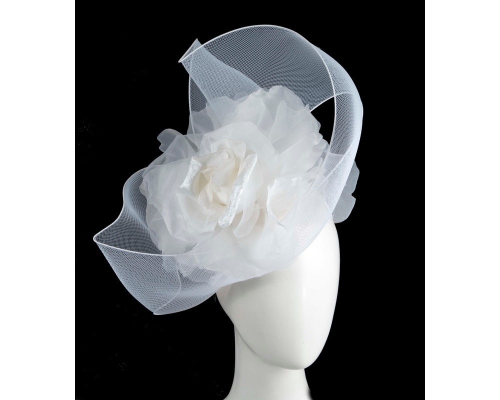 Fascinators Online - Large white fascinator with flower by Fillies Collection