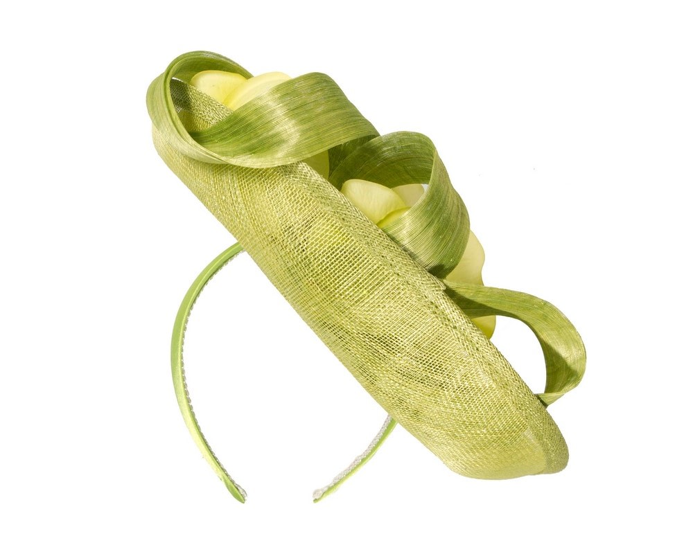 Large lime green fascinator with orchids by Fillies Collection - Fascinators Online Large lime green fascinator with orchids by Fillies Collection - Image 6