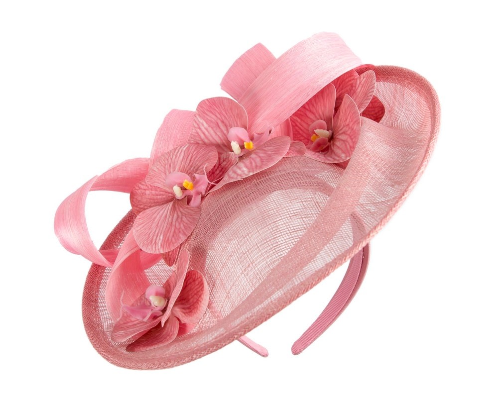 Fascinators Online - Large dusty pink fascinator with orchids by Fillies Collection