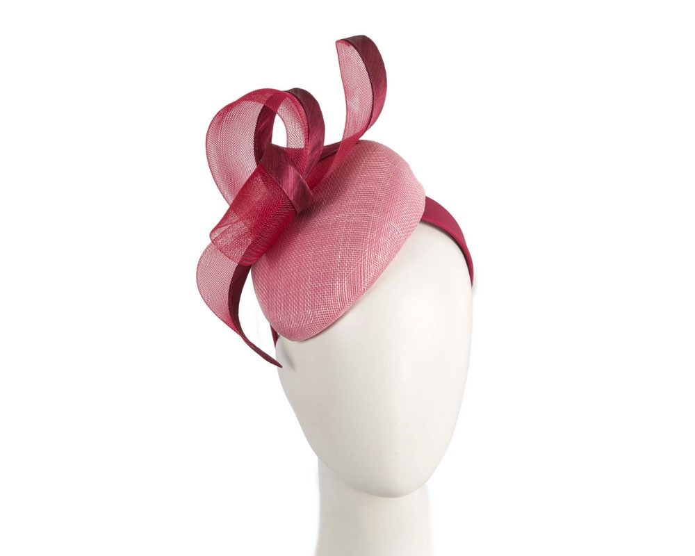 Fascinators Online - Elegant Pink & Wine Pillbox Fascinator for Spring Racing