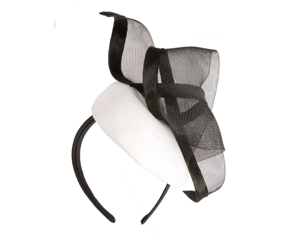 Elegant White & Black Pillbox Fascinator for Spring Racing - Image 6