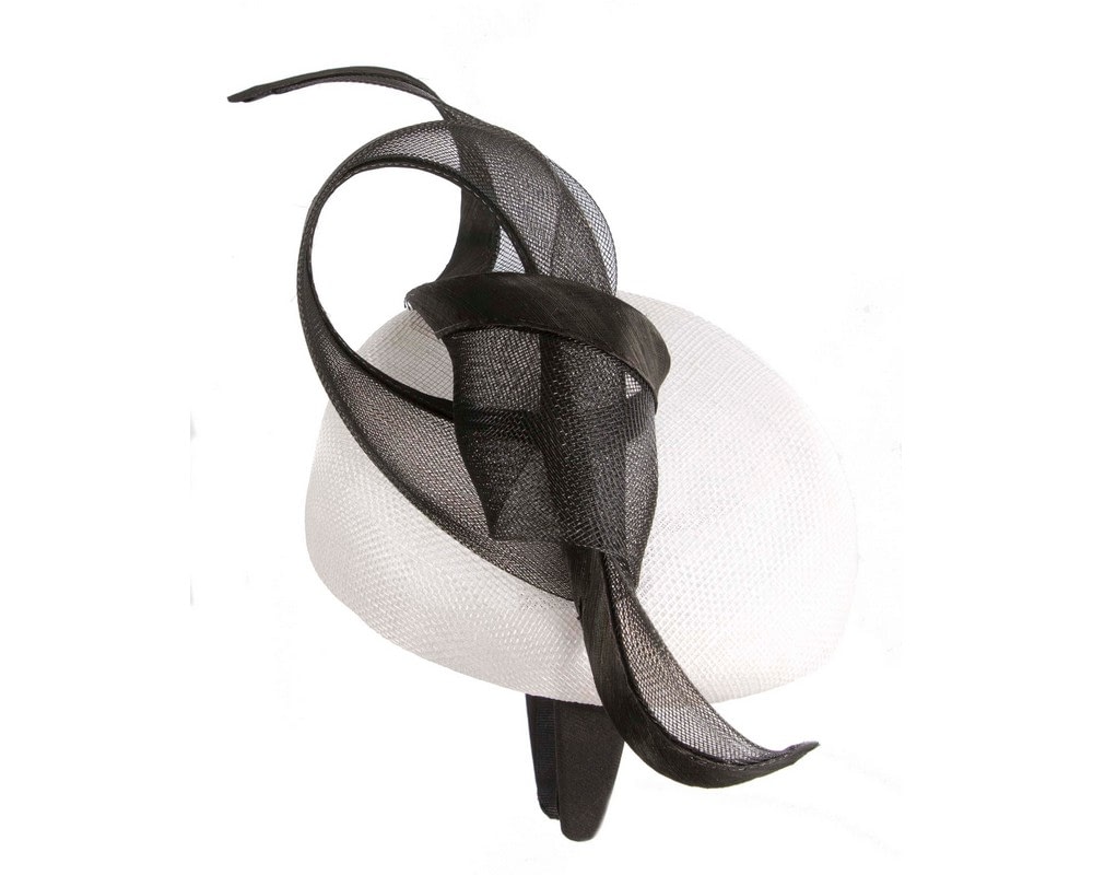Elegant White & Black Pillbox Fascinator for Spring Racing - Image 3