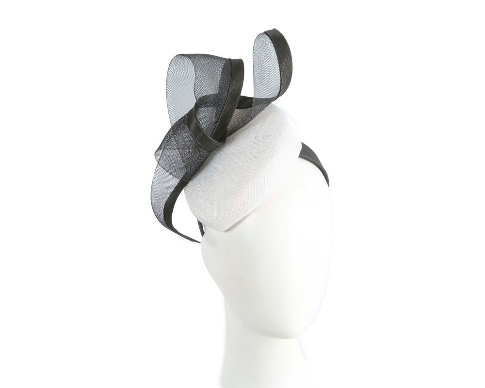 Fascinators Online - Elegant White & Black Pillbox Fascinator for Spring Racing