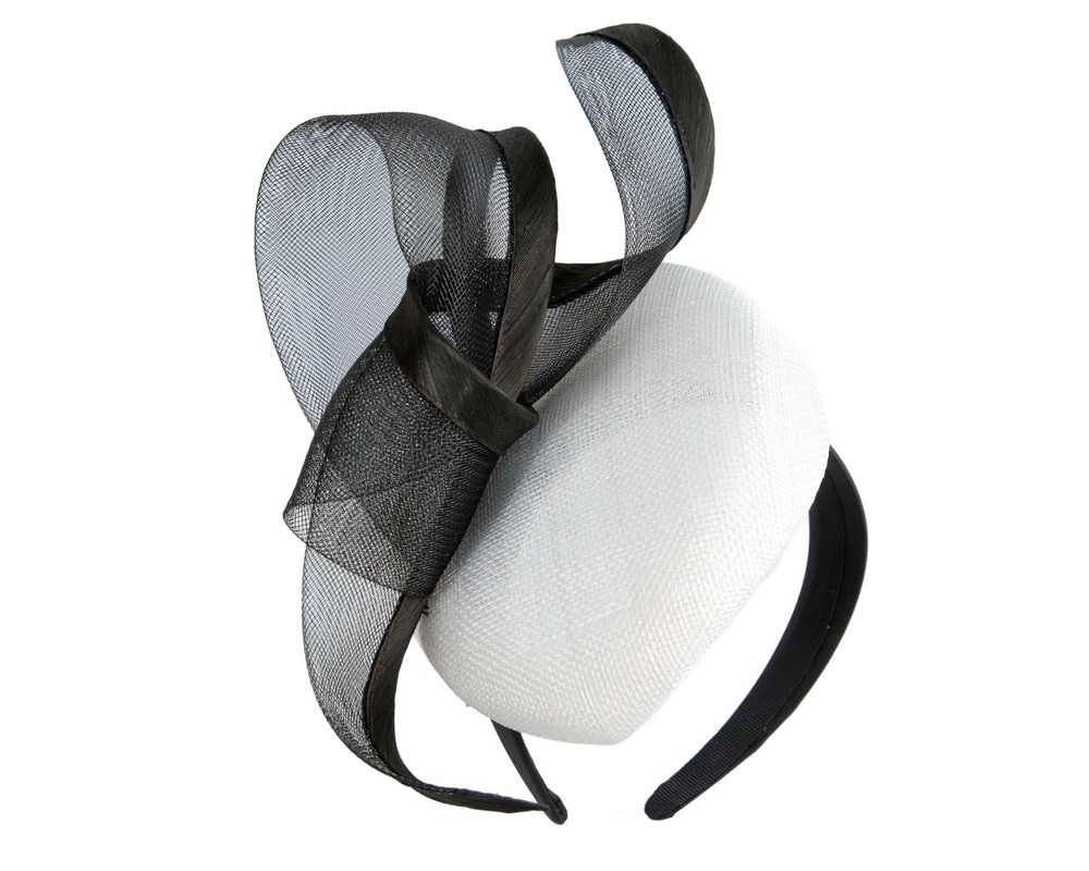 Fascinators Online - Elegant White & Black Pillbox Fascinator for Spring Racing