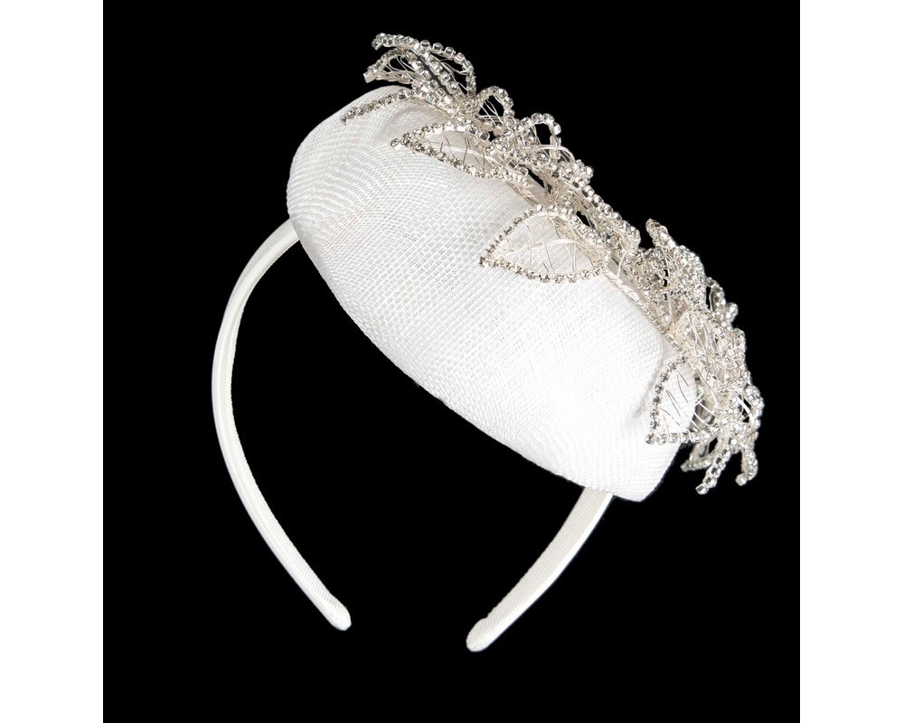White pillbox fascinator with jewellery by Fillies Collection - Fascinators Online White pillbox fascinator with jewellery by Fillies Collection - Image 6