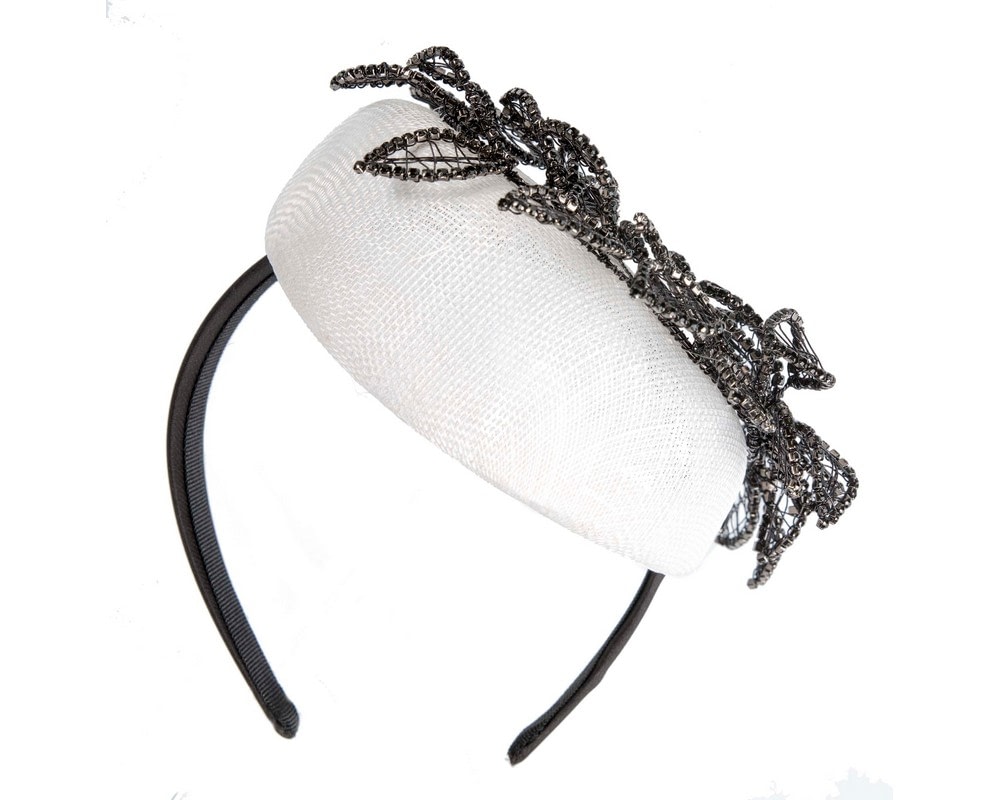 White & black pillbox fascinator with jewellery by Fillies Collection - Fascinators Online White & black pillbox fascinator with jewellery by Fillies Collection - Image 6