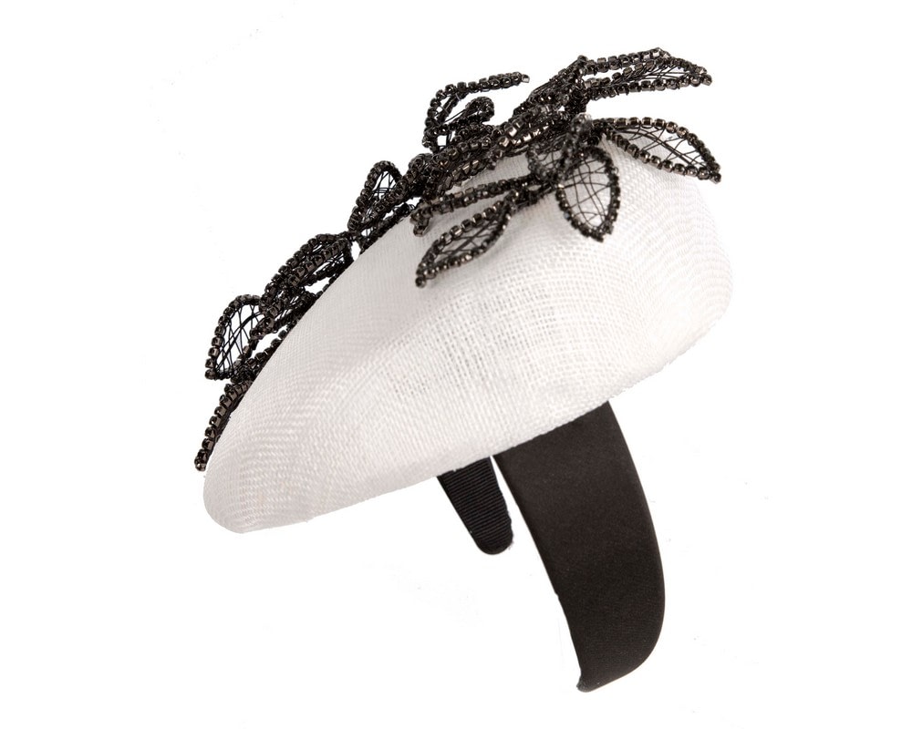 White & black pillbox fascinator with jewellery by Fillies Collection - Fascinators Online White & black pillbox fascinator with jewellery by Fillies Collection - Image 4
