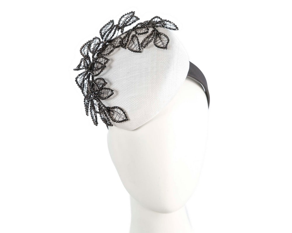 Fascinators Online - White & black pillbox fascinator with jewellery by Fillies Collection