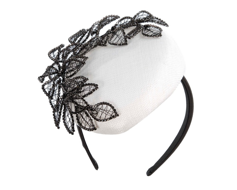 Fascinators Online - White & black pillbox fascinator with jewellery by Fillies Collection
