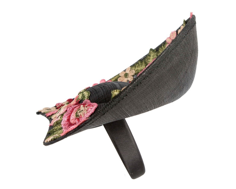 Black Floral Fascinator with Embroidered Lace - Fillies Collection - Image 3