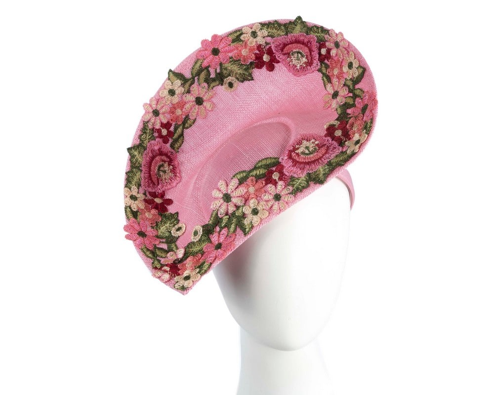 Fascinators Online - Pink Floral Fascinator with Embroidered Lace - Fillies Collection