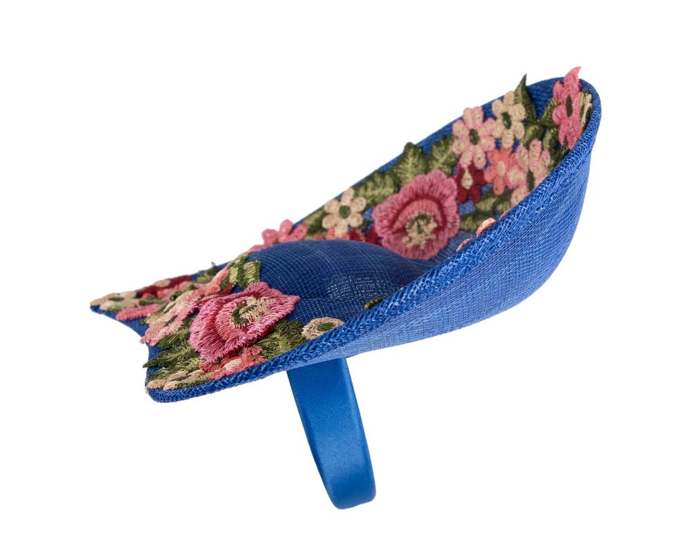 Royal Blue Floral Fascinator with Embroidered Lace - Fillies Collection - Image 3